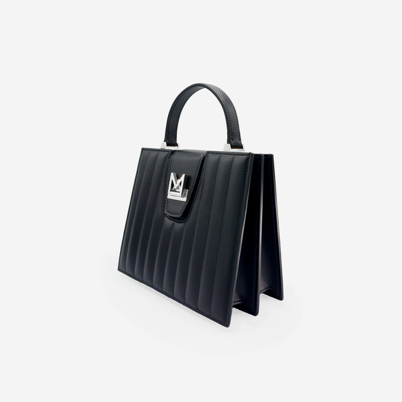 Sac M24/20 par MAES Paris - vue de profil [color:noir,black][finish:argenté,silver]