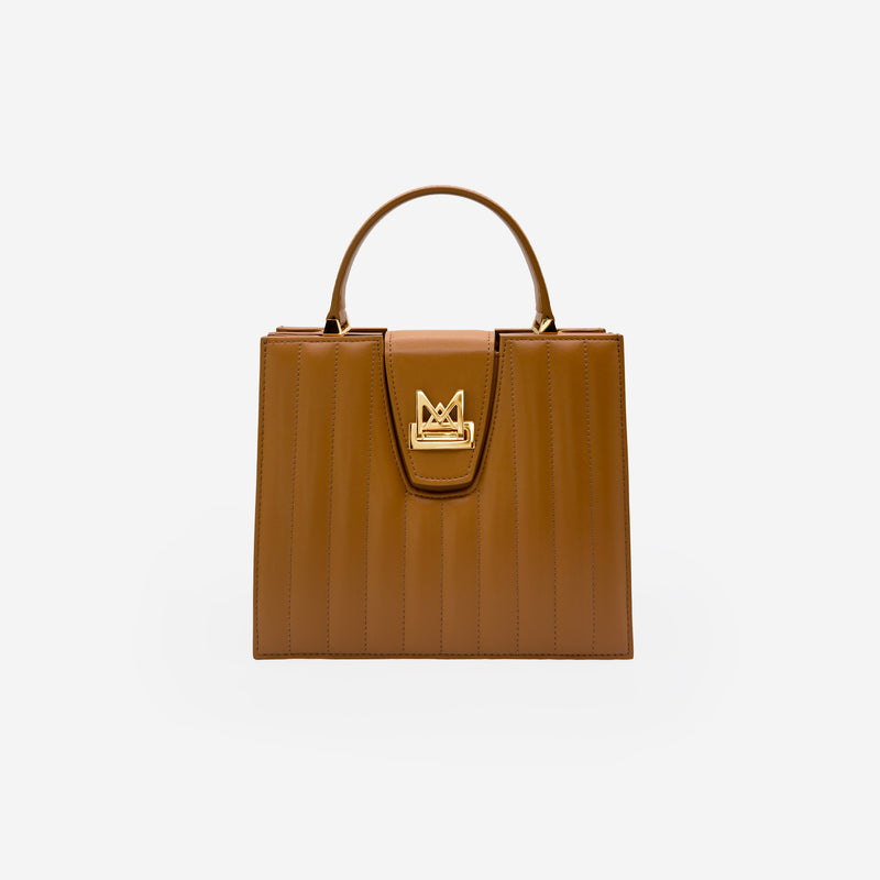 Sac M24/20 par MAES Paris - vue de face [color:camel][finish:doré,gold]