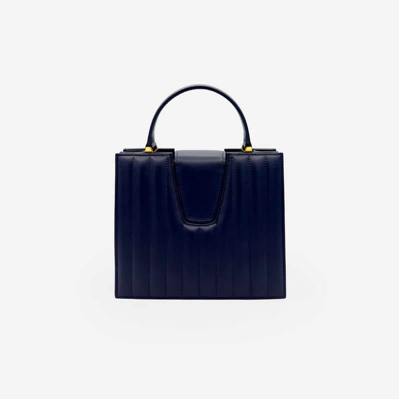 Sac M24/20 par MAES Paris - vue de dos [color:bleu nuit,night blue][finish:doré,gold]