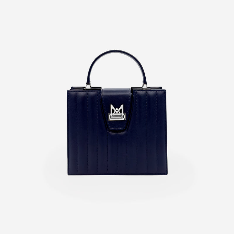 Sac M24/20 par MAES Paris - vue de face [color:bleu nuit,night blue][finish:argenté,silver]