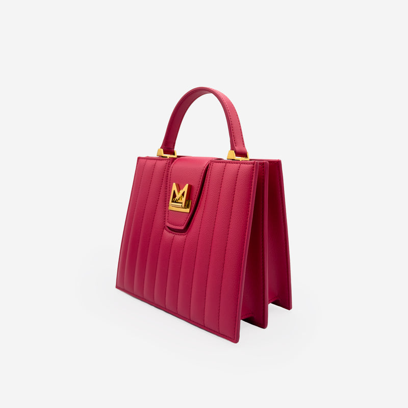 MAES Paris, sac M24/20 en M_MAT_mycelium Rose Rubis et Or - vue de profil [color:rose rubis,pink ruby][finish:doré,gold]