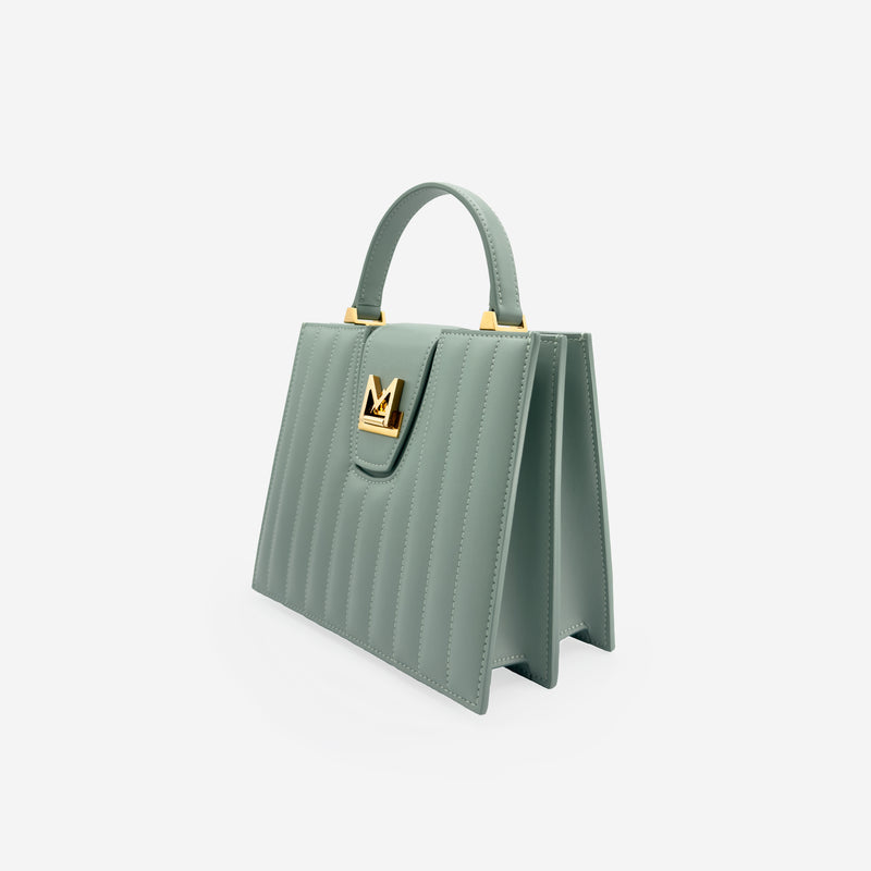 Sac M24/20 par MAES Paris - vue de profil [color:vert sauge, sage green][finish:doré,gold]