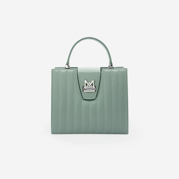 Sac M24/20 par MAES Paris - vue de face [color:vert sauge, sage green][finish:argenté,silver]