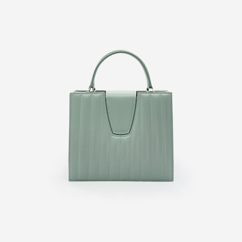 Sac M24/20 par MAES Paris - vue de dos [color:vert sauge, sage green][finish:argenté,silver]