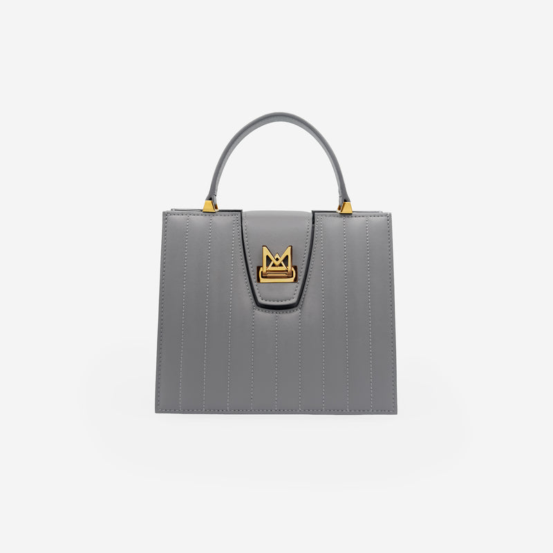 Sac M24/20 par MAES Paris - vue de face [color:gris tempête,storm grey][finish:doré,gold]
