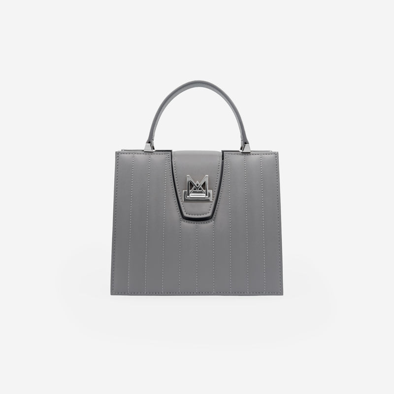 Sac M24/20 par MAES Paris - vue de face [color:gris tempête,storm grey][finish:argenté,silver]