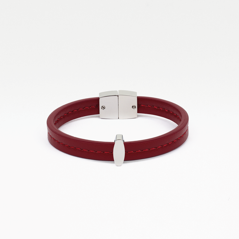 Bracelet MAES Paris B241 en mycelium - vue de face [color:rouge carmin,carmine red][finish:argenté,silver]