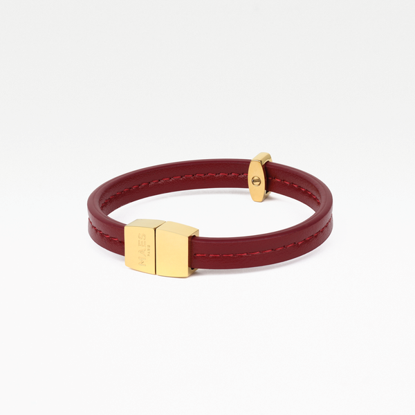 Bracelet MAES Paris B241 en mycelium - vue de dos [color:rouge carmin,carmine red][finish:doré,gold]