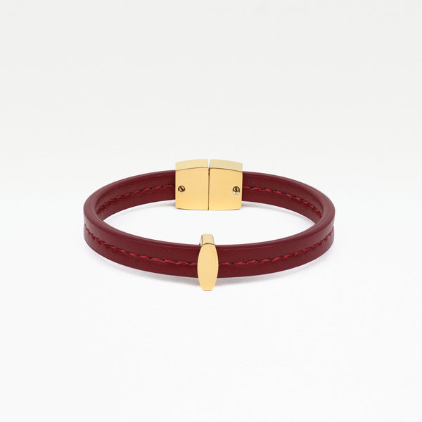 Bracelet MAES Paris B241 en mycelium - vue de face [color:rouge carmin,carmine red][finish:doré,gold]