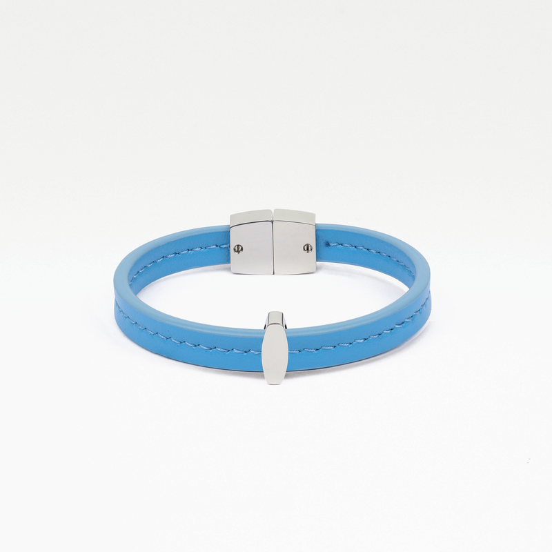 Bracelet MAES Paris B241 en mycelium - vue de face [color:bleu denim,denim blue][finish:argenté,silver]