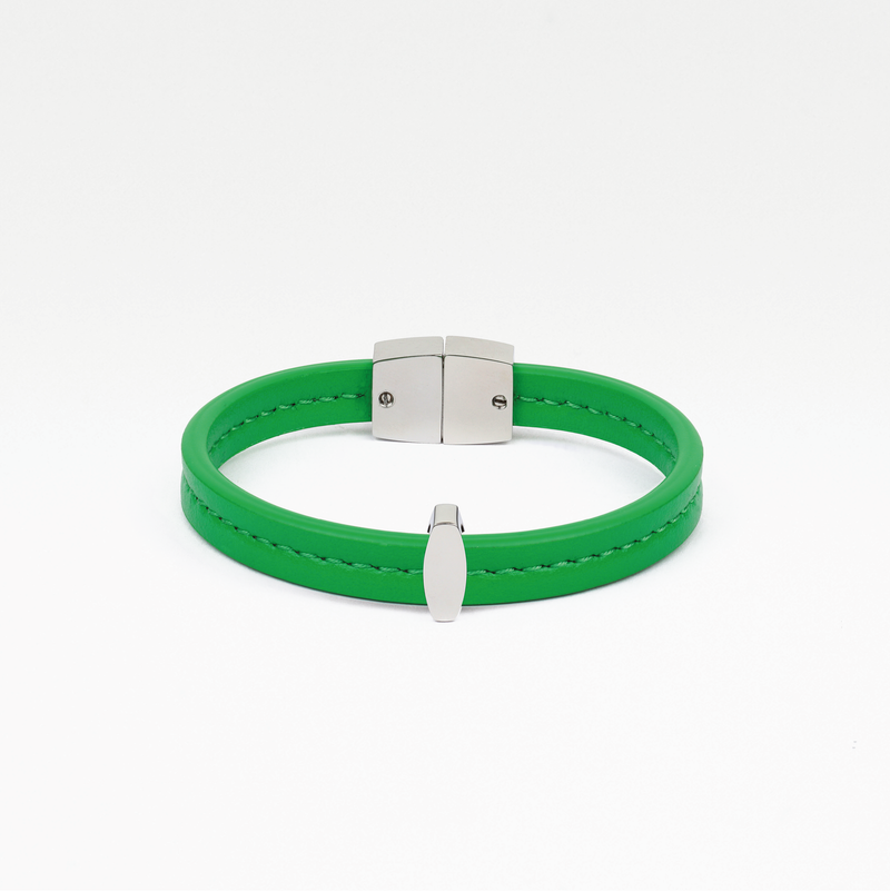 Bracelet MAES Paris B241 en mycelium - vue de face [color:vert jade,jade green][finish:argenté,silver]