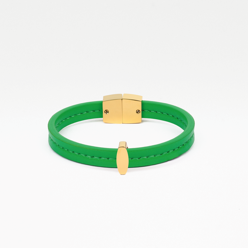 Bracelet MAES Paris B241 en mycelium - vue de face [color:vert jade,jade green][finish:doré,gold]