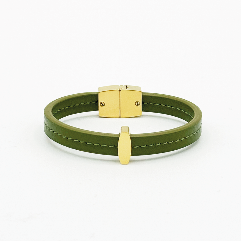 Bracelet MAES Paris B241 en mycelium - vue de face [color:vert kaki,khaki green][finish:doré,gold]
