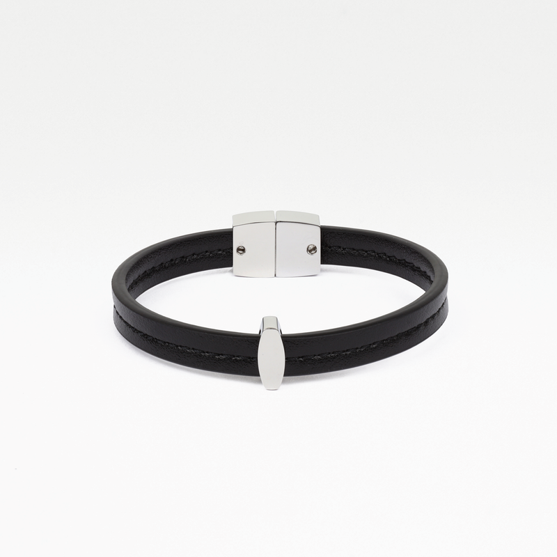 Bracelet MAES Paris B241 en mycelium - vue de face [color:noir,black][finish:argenté,silver]