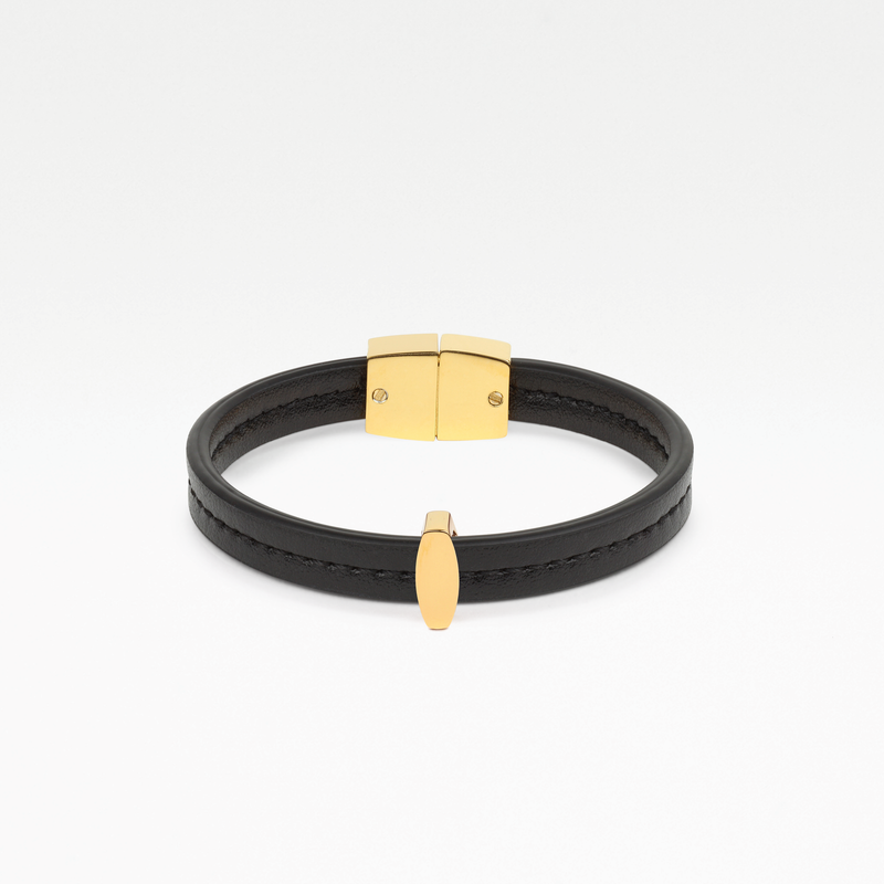 Bracelet MAES Paris B241 en mycelium - vue de face [color:noir,black][finish:doré,gold]