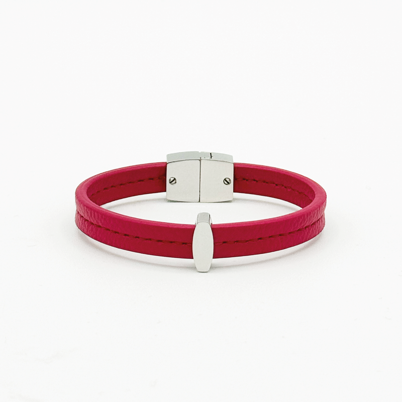 Bracelet MAES Paris B241 en mycelium - vue de face [color:rose rubis,pink ruby][finish:argenté,silver]