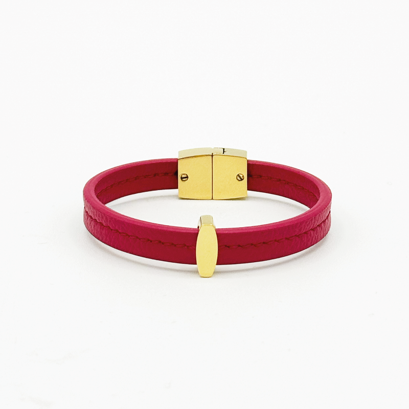 Bracelet MAES Paris B241 en mycelium - vue de face [color:rose rubis,pink ruby][finish:doré,gold]