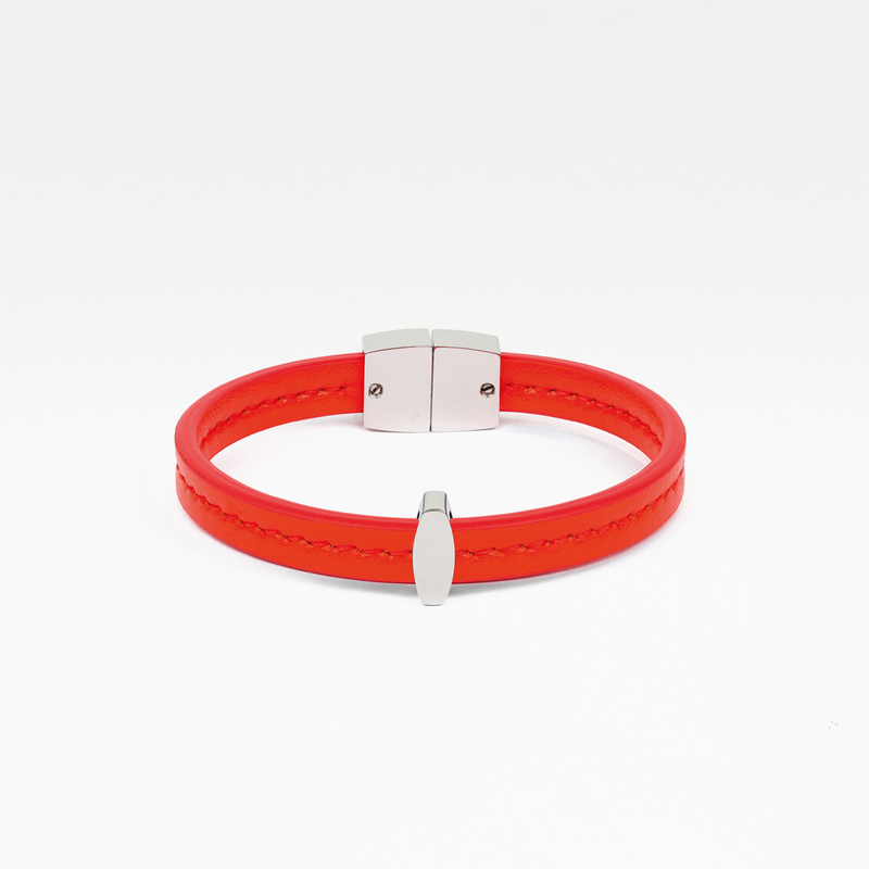 Bracelet MAES Paris B241 en mycelium - vue de face [color:vermillon,vermilion][finish:argenté,silver]