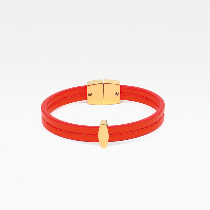 Bracelet MAES Paris B241 en mycelium - vue de face [color:vermillon,vermilion][finish:doré,gold]