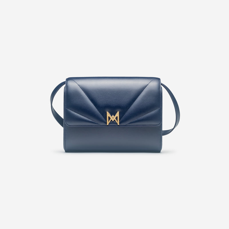 Sac à main M1_01 bleu nuit vu de face - MAES Paris, Haute Maroquinerie innovante & responsable [color:bleu nuit,night blue]