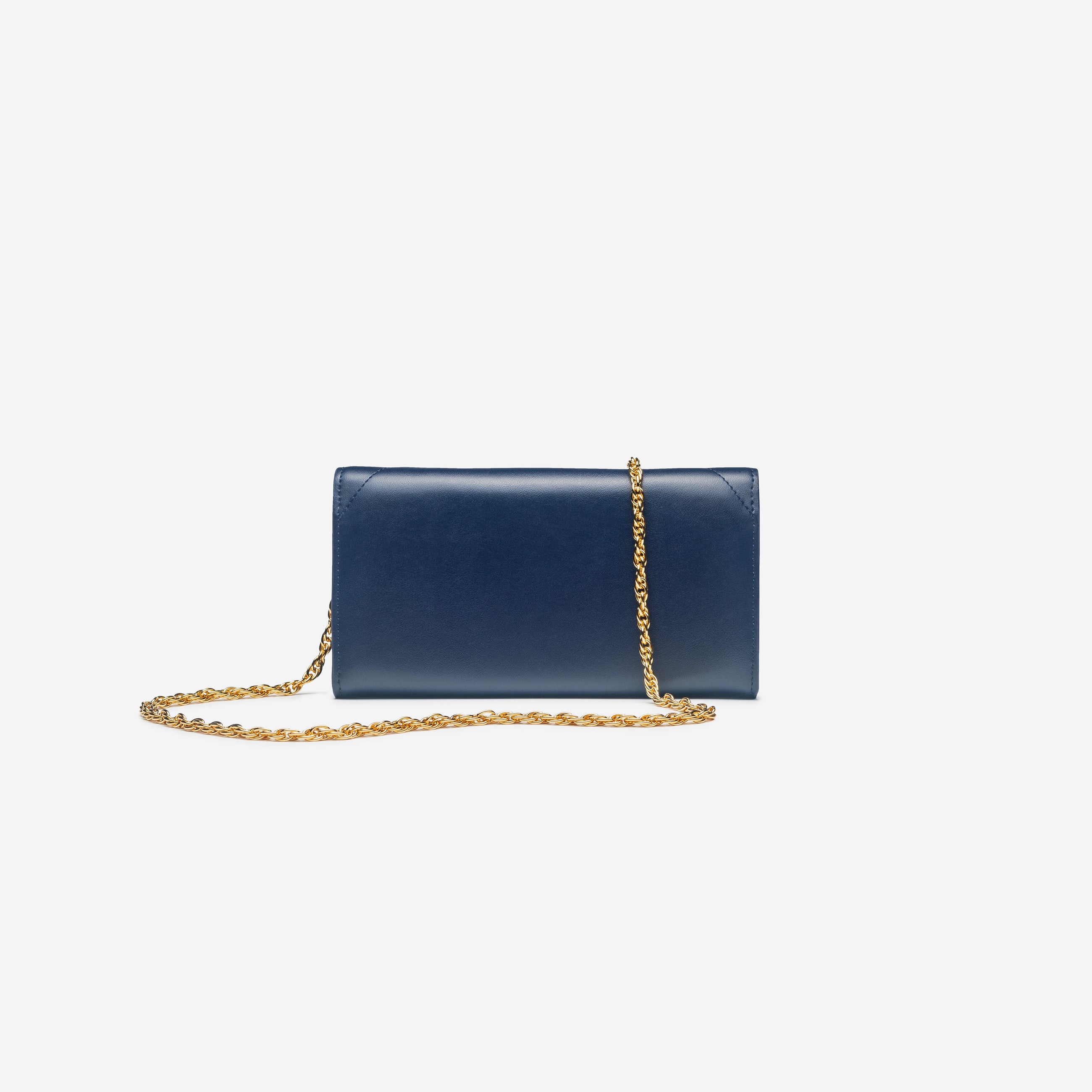 Pochette avec chaine M1_02 en M_MAT_cactus bleu nuit vue de dos - MAES Paris, Haute Maroquinerie innovante & responsable [color:blue nuit,night blue]