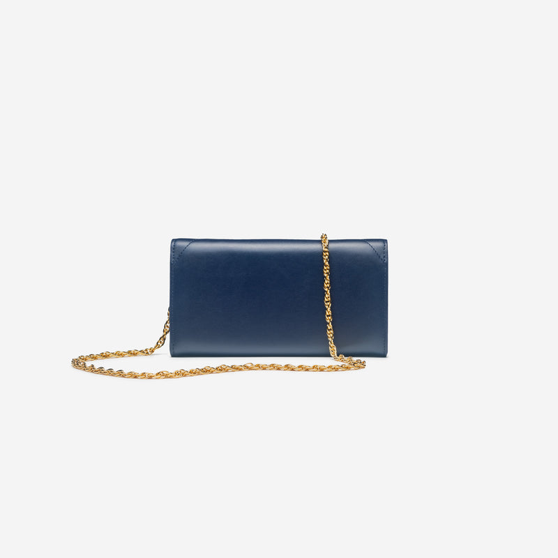 Pochette avec chaine M1_02 en M_MAT_cactus bleu nuit vue de dos - MAES Paris, Haute Maroquinerie innovante & responsable [color:blue nuit,night blue]