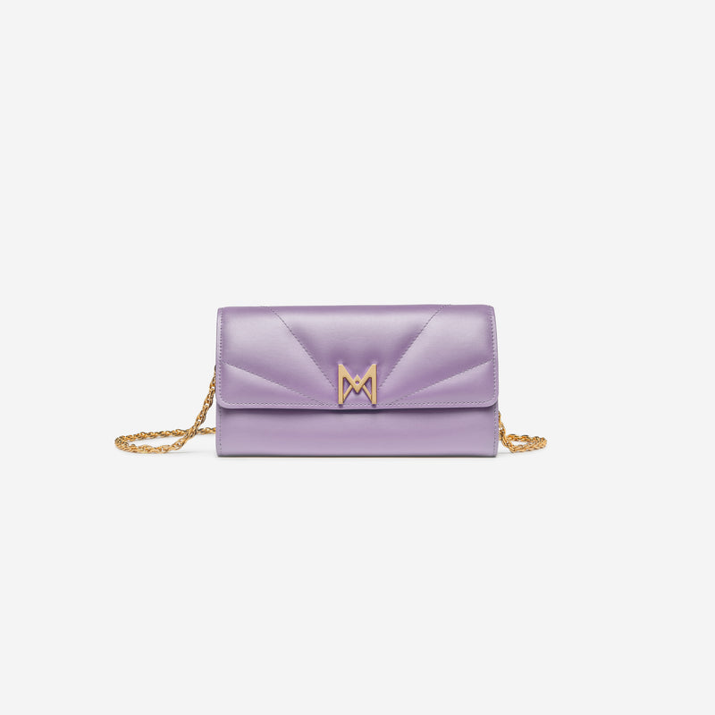 Pochette avec chaine M1_02 M_MAT_cactus lilas vue de face - MAES Paris, Haute Maroquinerie innovante & responsable [color:lilas,lilac]