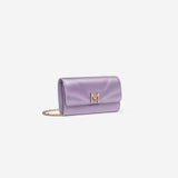 Pochette avec chaine M1_02 en M_MAT_cactus lilas vue de trois-quart - MAES Paris, Haute Maroquinerie innovante & responsable