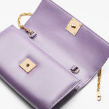 Pochette avec chaine M1_02 en M_MAT_cactus lilas vue ouverte - MAES Paris, Haute Maroquinerie innovante & responsable