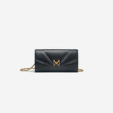 Pochette avec chaine M1_02 en M_MAT_cactus noir vue de face - MAES Paris, Haute Maroquinerie innovante & responsable