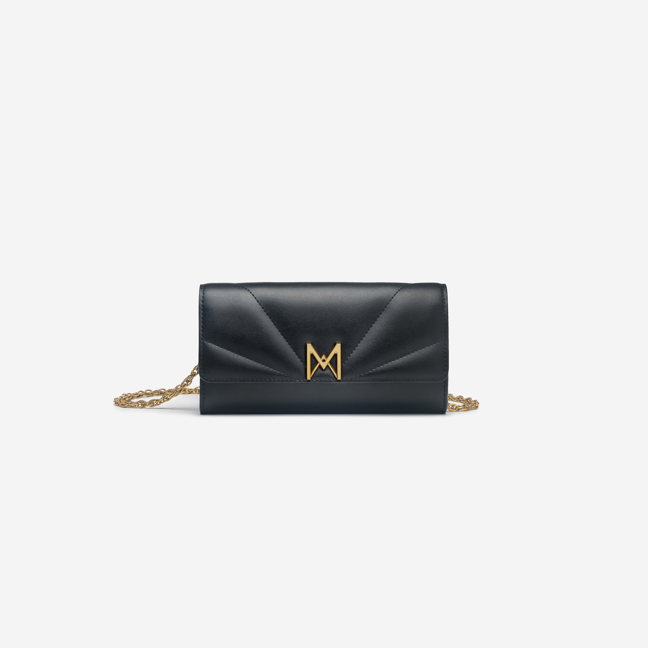 Pochette avec chaine M1_02 noir vue de face - MAES Paris, Haute Maroquinerie innovante & responsable [color:noir,black]