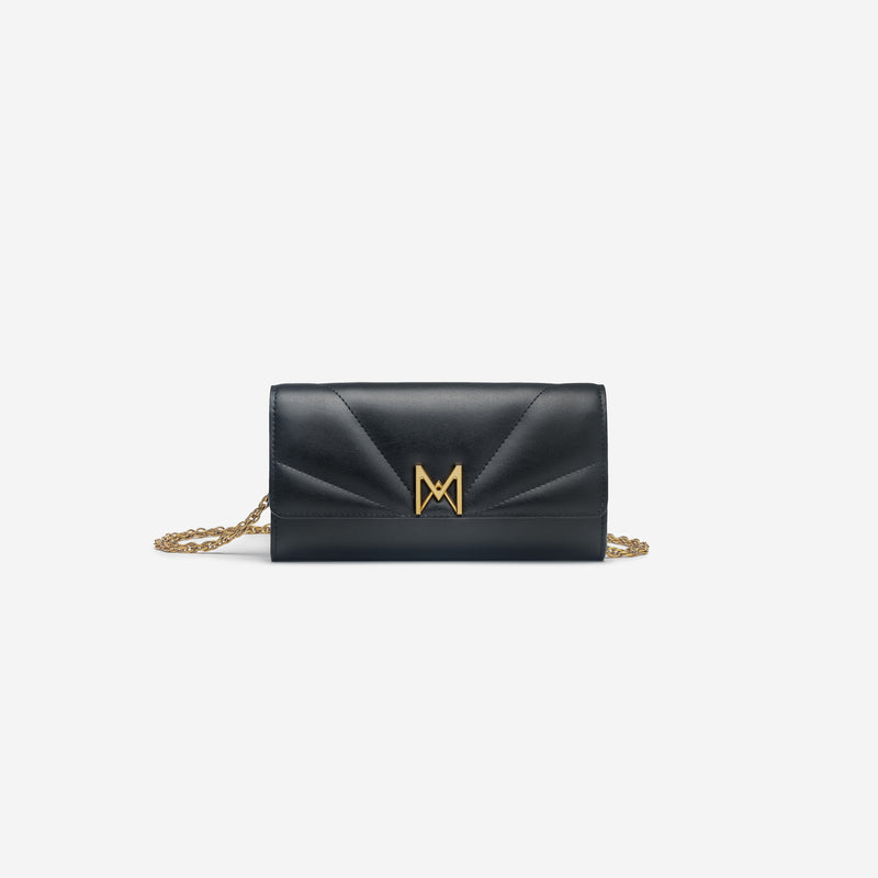 Pochette avec chaine M1_02 noir vue de face - MAES Paris, Haute Maroquinerie innovante & responsable [color:noir,black]