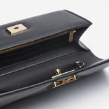 Pochette avec chaine M1_02 en M_MAT_cactus noir vue de dessus ouverte - MAES Paris, Haute Maroquinerie innovante & responsable