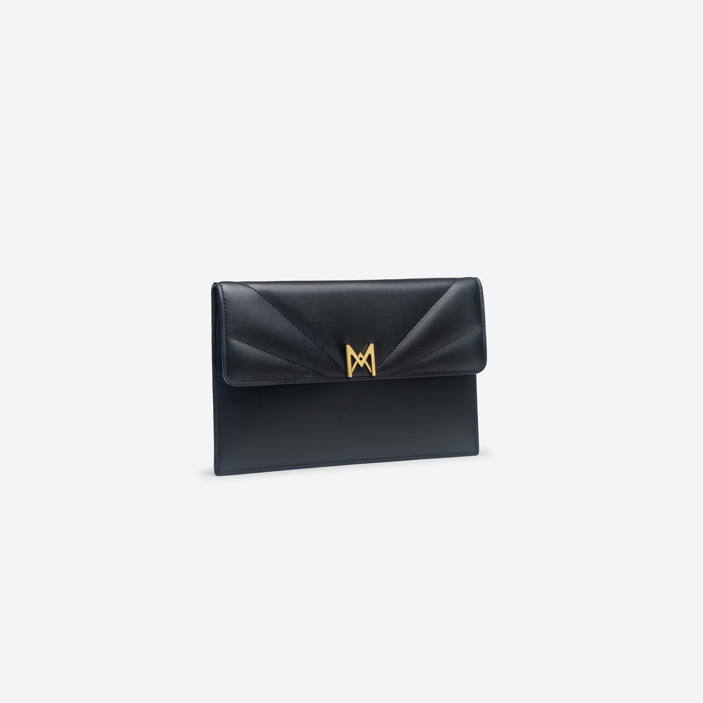 Pochette M1_04 noir vue de profil - MAES Paris, Haute Maroquinerie innovante & responsable