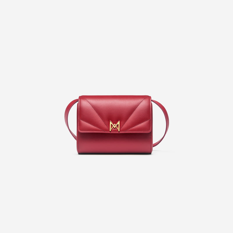 Sac à main M1_06 carmin vu de face - MAES Paris, Haute Maroquinerie innovante & responsable [color:rouge carmin,carmine red]