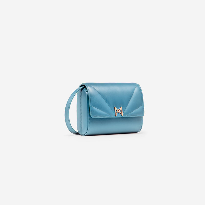 Sac à main M1_06 denim vu de profil - MAES Paris, Haute Maroquinerie innovante & responsable [color:bleu denim,denim blue]